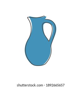 Jug vector icon on cartoon style on white isolated background.