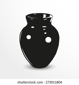 Jug. Vector illustration. Black and white view.