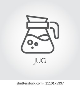Jug of water, coffee, milk or other abstract beverage. Pitcher icon in linear design. Food and drink contour series. Graphic label. Vector illustration