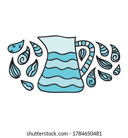Salto y gotas de agua. Ilustración del vector