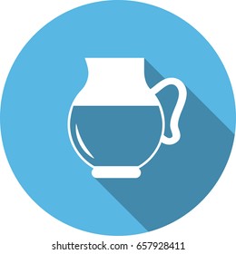 Jug with water round icon in a flat style with a shadow