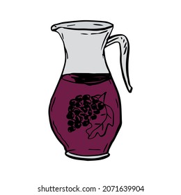 A jug of wine or juice for Thanksgiving vector doodle clipart. Hand-drawn jug with grape drink