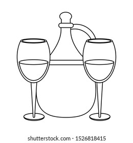 jug of wine and wineglass icon over white background, vector illustration