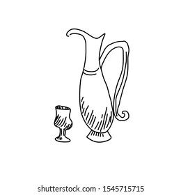 Jug and wineglass doodle vector illustration