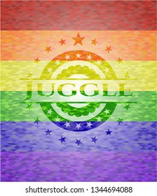 Juggle emblem on mosaic background with the colors of the LGBT flag