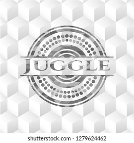 Juggle grey emblem with geometric cube white background