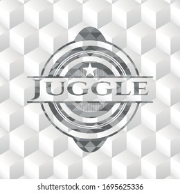 Juggle grey emblem with geometric cube white background