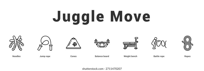 Juggle Move Ilustración de Anuncio de Web moderno y limpio con íconos temáticos para la comunicación visual