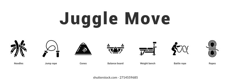 Juggle Move Ilustración de Anuncio de Web moderno y limpio con íconos temáticos para la comunicación visual