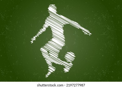 Juggle a soccer ball chalk effect vector silhouette, male person ball bouncing silhouette concept, football and sport idea, white color isolated on chalkboard, kids hand drawing concept