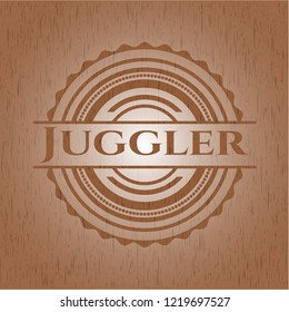 Juggler badge with wood background