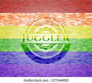 Juggler emblem on mosaic background with the colors of the LGBT flag