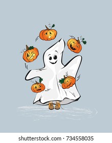 Juggler ghost. Halloween card. Vector