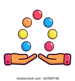 Juggler hands and balls icon. Cartoon illustration of juggler hands and balls vector icon for web