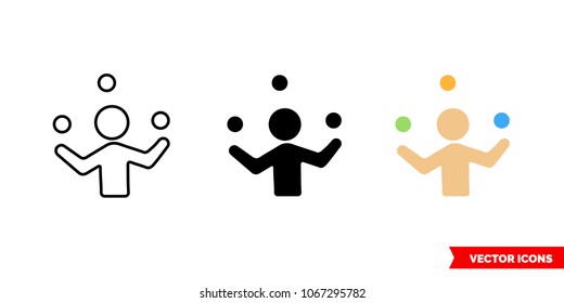 Juggler icon of 3 types: color, black and white, outline. Isolated vector sign symbol.