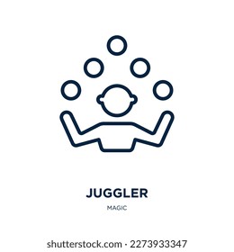 juggler icon from magic collection. Thin linear juggler, circus, carnival outline icon isolated on white background. Line vector juggler sign, symbol for web and mobile