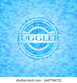 Juggler-hellblaues Emblem mit Dreieck-Mosaikhintergrund