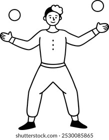 Juggler man concept line art. Linear juggling man concept outline design. Thin line juggling ball line drawing vector and illustration isolated.