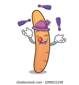 Juggling baguette mascot cartoon style