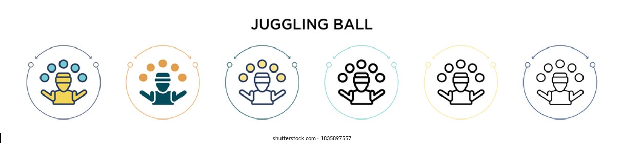 Juggling ball icon in filled, thin line, outline and stroke style. Vector illustration of two colored and black juggling ball vector icons designs can be used for mobile, ui, web