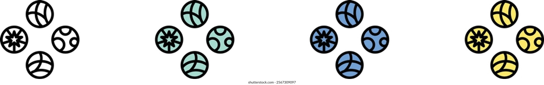juggling ball icon. Outline, Green, Blue and Yellow Style Design Isolated On White Background