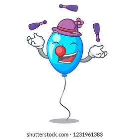 Juggling blue balloon bunch design on cartoon