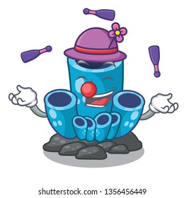 Juggling blue sponge coral under sea cartoon