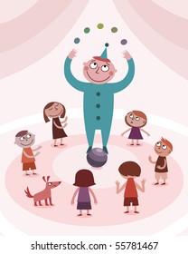 Juggling boy and kids - vector