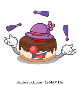 Juggling cake berries with cream on mascot