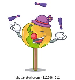 Juggling candy apple mascot cartoon