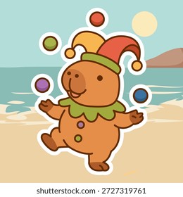 Juggling Capybara Jester on the Beach