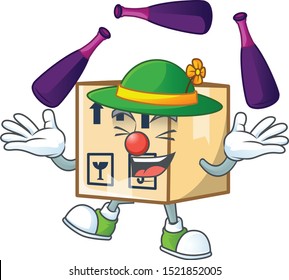 Juggling cardboard close square in character mascot