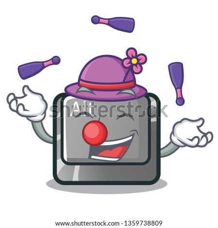 Juggling cartoon alt button on the table