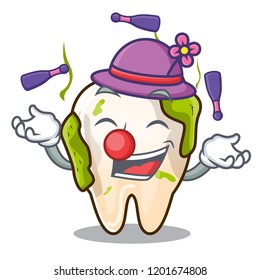 Juggling cartoon decayed tooth with dental caries