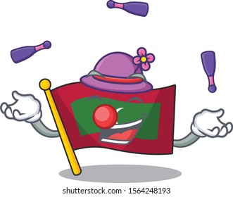 Juggling cartoon flag maldives in with mascot