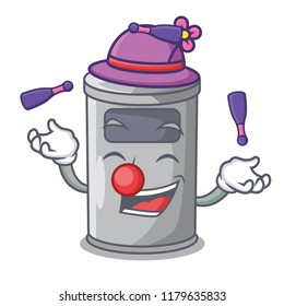 Juggling cartoon steel trash can in the office