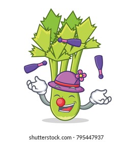 Juggling celery mascot cartoon style