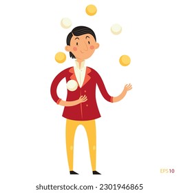 Juggling character icon. Circus acrobat of cartoon style