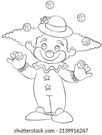 Juggling clown. Element for coloring page. Cartoon style.