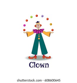A juggling clown on a white background. Vector illustration.