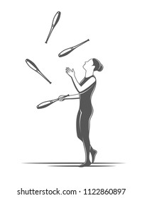Juggling clubs. Circus element isolated on white background. Symbols for circus design logos and emblems. Vector illustration