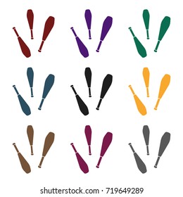 Juggling clubs icon in black style isolated on white background. Circus symbol vector illustration.