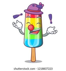 Juggling colorful ice cream stick on mascot