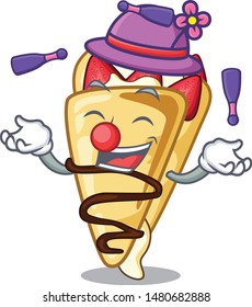 Juggling crepe above the a cartoon board