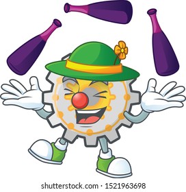 Juggling cute gear cog in character mascot
