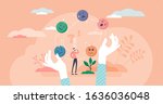 Juggling emotions, flat tiny persons vector illustration. Personal traits and self awareness emotional intelligence. Controlling impulses and mental activity reactions. Exploring inner personality.
