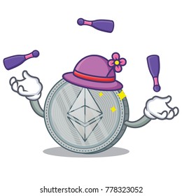 Juggling Ethereum coin character cartoon