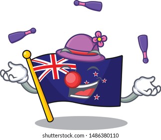 Juggling flag new zealand in cartoon drawer