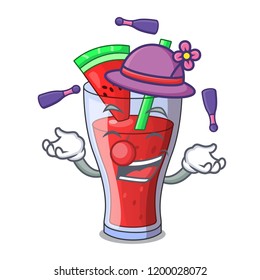 Juggling fresh watermelon juice isolated on mascot