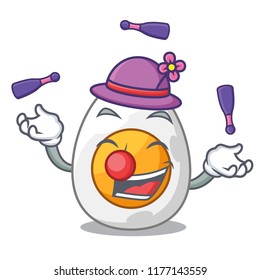 Juggling freshly boiled egg isolated on mascot cartoon